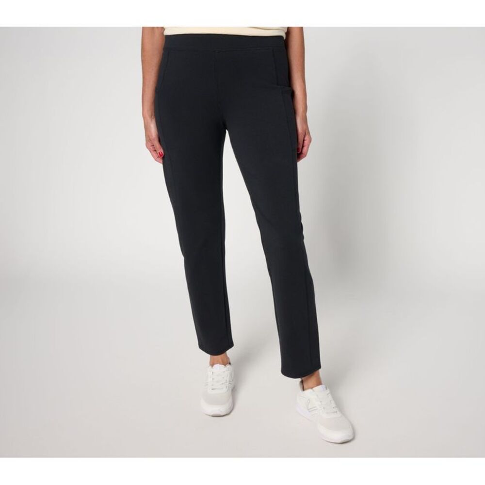 Denim & Co. Women's Petite Pants 3XP Active Duo Slim Straight Ankle Black